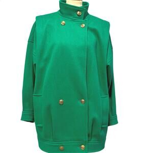 VTG International Scene Kelly Green Wool Coat Gold Button Preppy 80s 90s 2XL